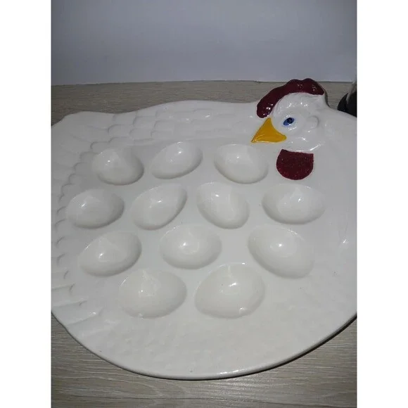Treasure Craft Chicken Shaped Serving Platter Deviled Eggs Easter USA Vintage - Picture 9 of 13